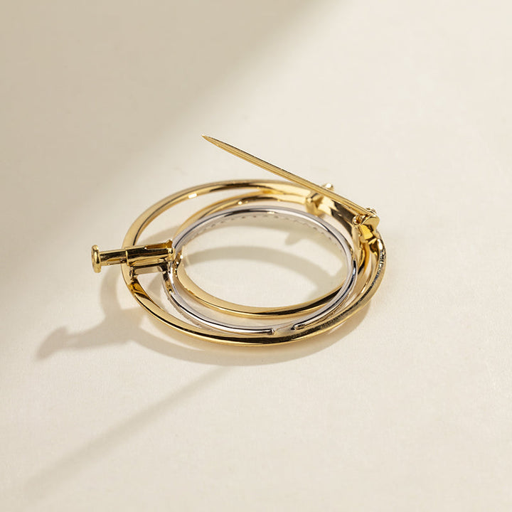 18K Gold Diamond Three-ring Intersecting Brooch