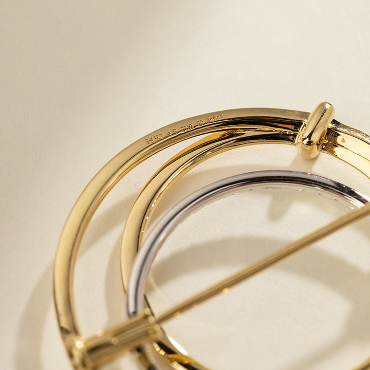 18K Gold Diamond Three-ring Intersecting Brooch