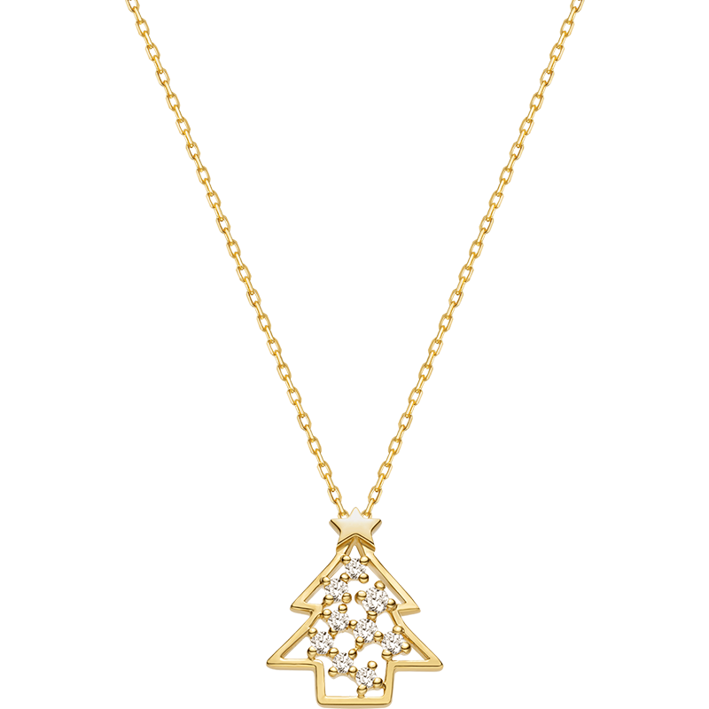 18K Gold Christmas Tree Diamond Necklace
