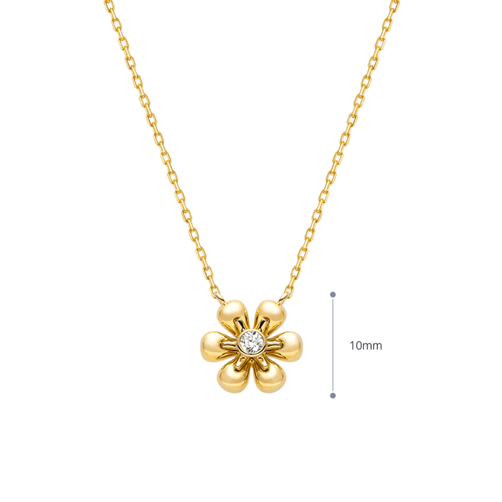 18K Gold Diamond Flower Core Dainty Necklace