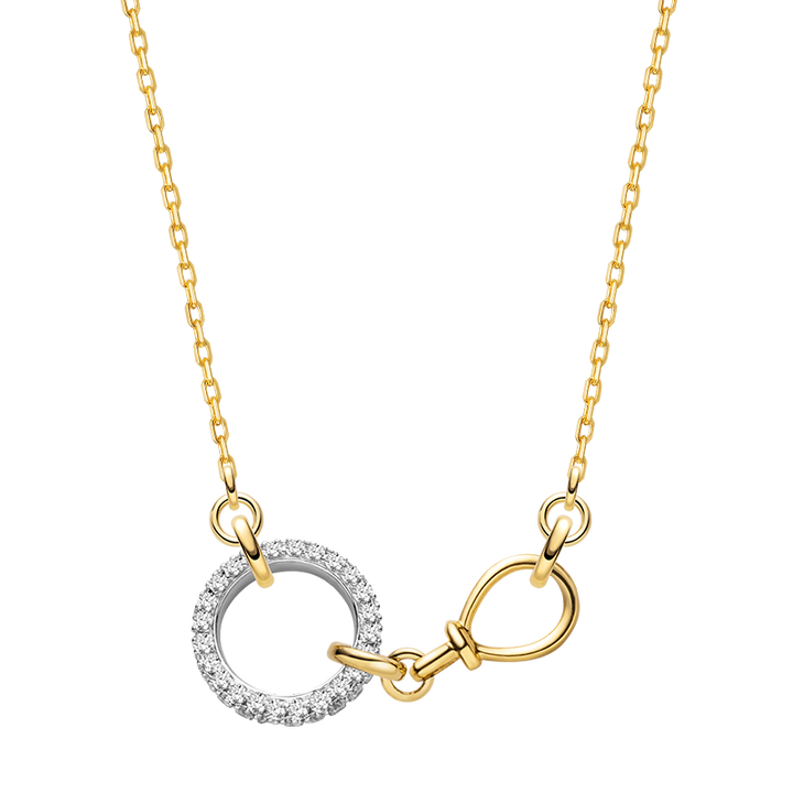 18K Gold Diamond Circle Clasp Modern Minimalist Necklace