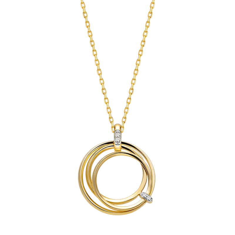 18K Gold Diamond Three-ring Intersecting Necklace