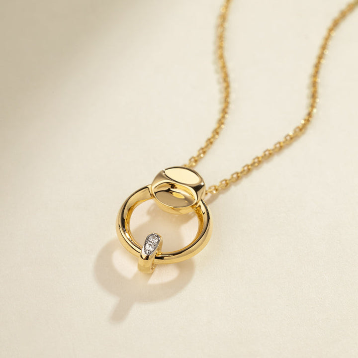 18K Gold Diamond Insignia Round Clasp Necklace