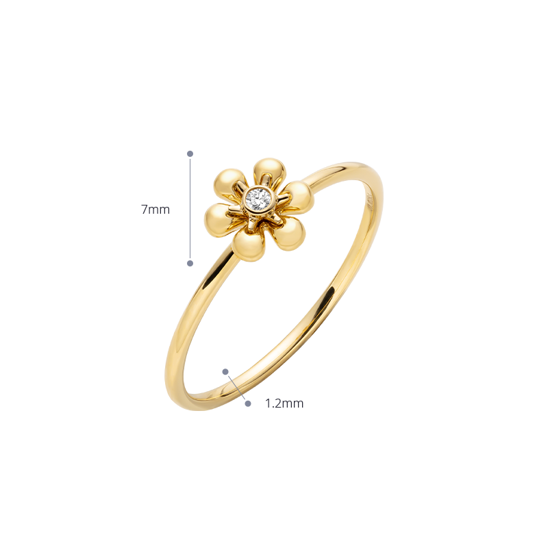 18K Gold Diamond Flower Core Dainty Ring