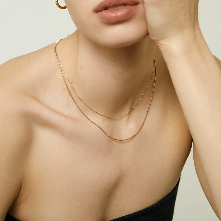 FINE LINE COLLECTION 18k Yellow Gold Square Herringbone Chain Necklace - HELAS Jewelry