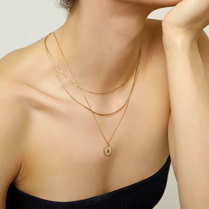 FINE LINE COLLECTION 18k Yellow Gold Square Herringbone Chain Necklace - HELAS Jewelry