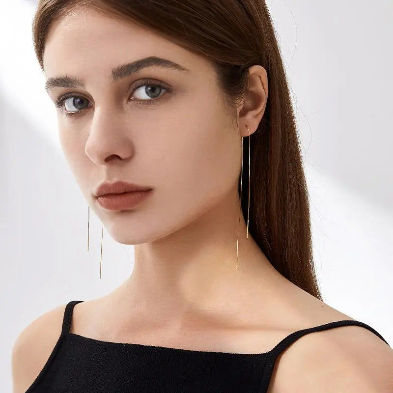 FINE LINE COLLECTION 18K YELLOW GOLD LONG EARRINGS - HELAS Jewelry