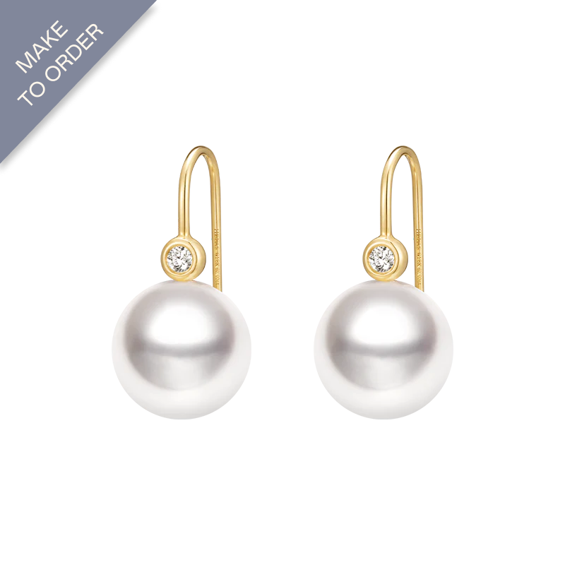 South Sea Pearl 18K Gold Thread Diamond Earrings