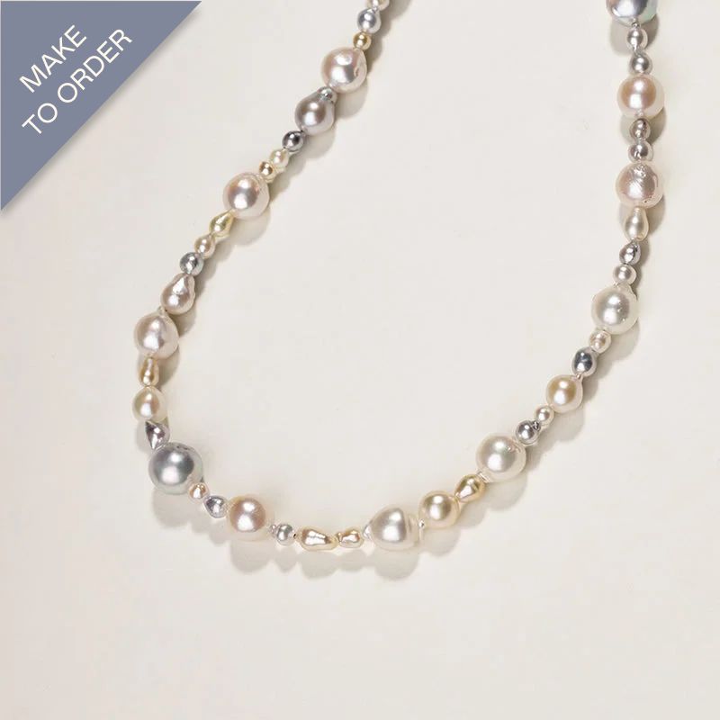 18k Gold Gray Golden Mixed Color Baroque Pearl Beaded Necklace