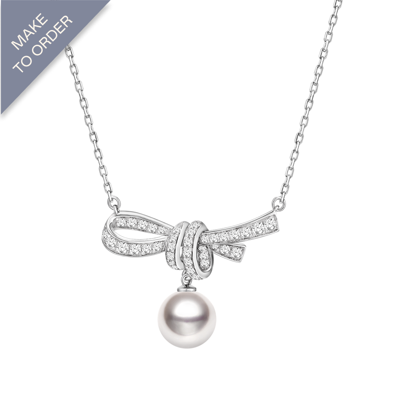 Akoya Pearl 18K White Gold Knot Diamond Necklace