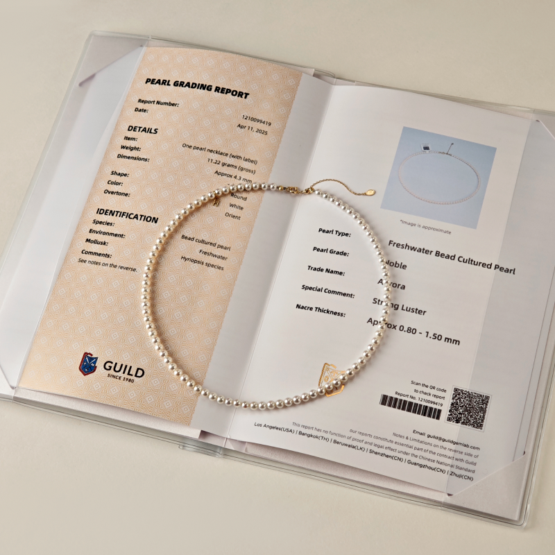 Aurora Freshwater Pearl GUILD Certificate Noble 18K Gold H Mark Strand Necklace