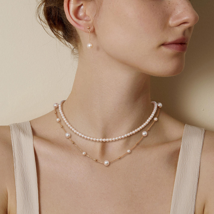 Aurora Freshwater Pearl GUILD Certificate Noble 18K Gold H Mark Strand Necklace