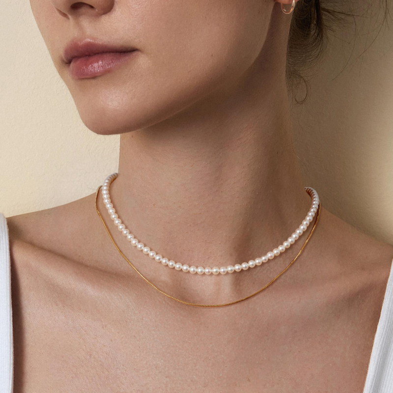 Aurora Freshwater Pearl GUILD Certificate Noble 18K Gold H Mark Strand Necklace
