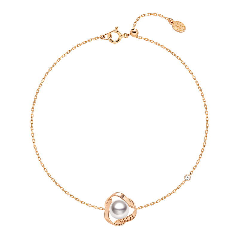 Akoya Pearl 18k Gold Camellia Design Diamonds Bracelet