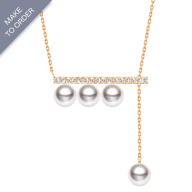 Akoya Pearl 18K Rose Gold Balance Beam Diamond Necklace