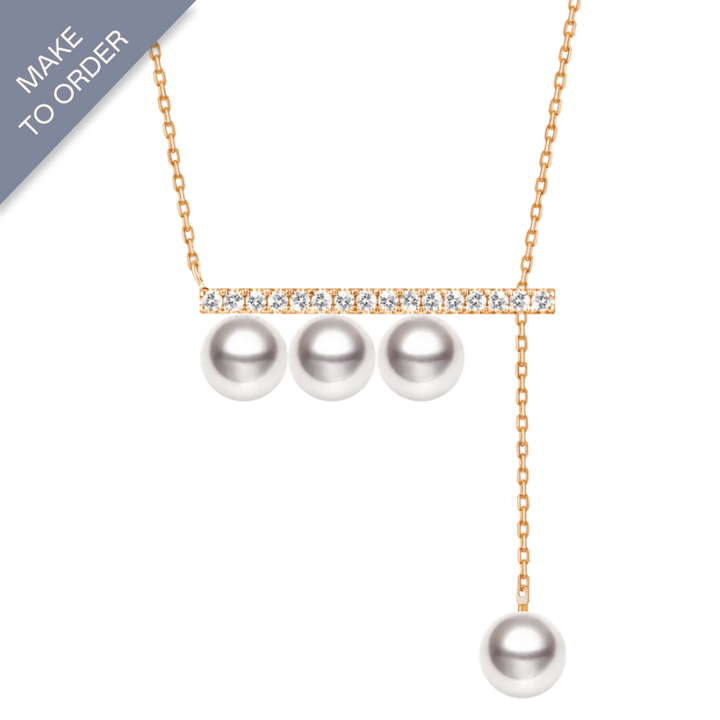 Akoya Pearl 18K Rose Gold Balance Beam Diamond Necklace
