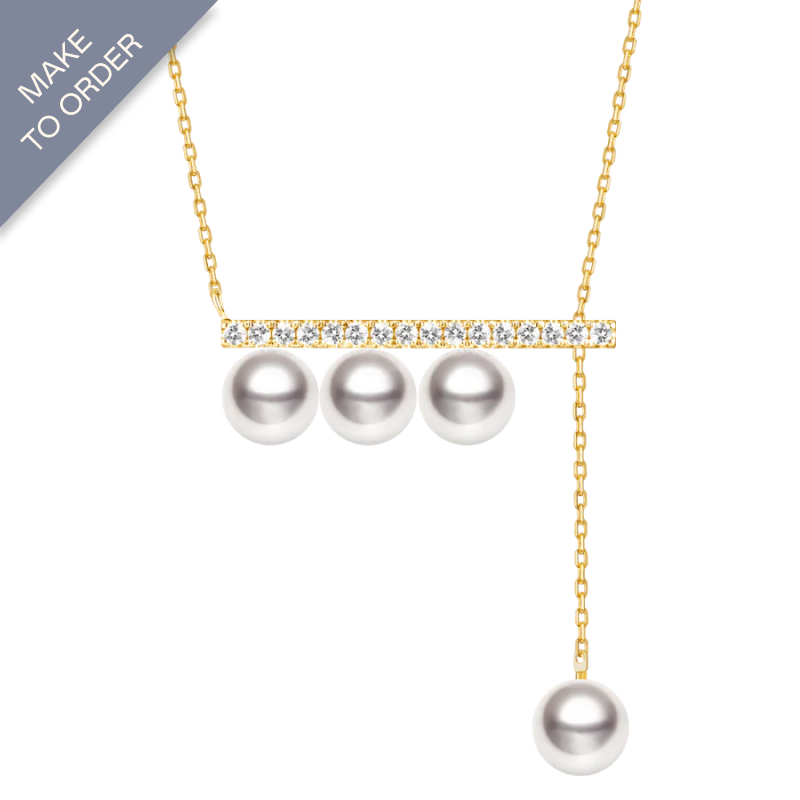 Akoya Pearl 18K Yellow Gold Balance Beam Diamond Necklace