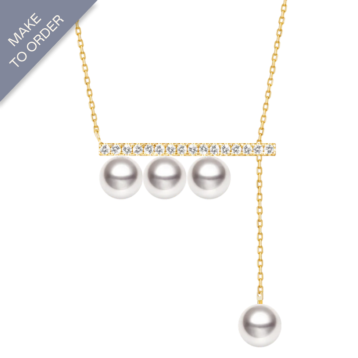 Akoya Pearl 18K Yellow Gold Balance Beam Diamond Necklace