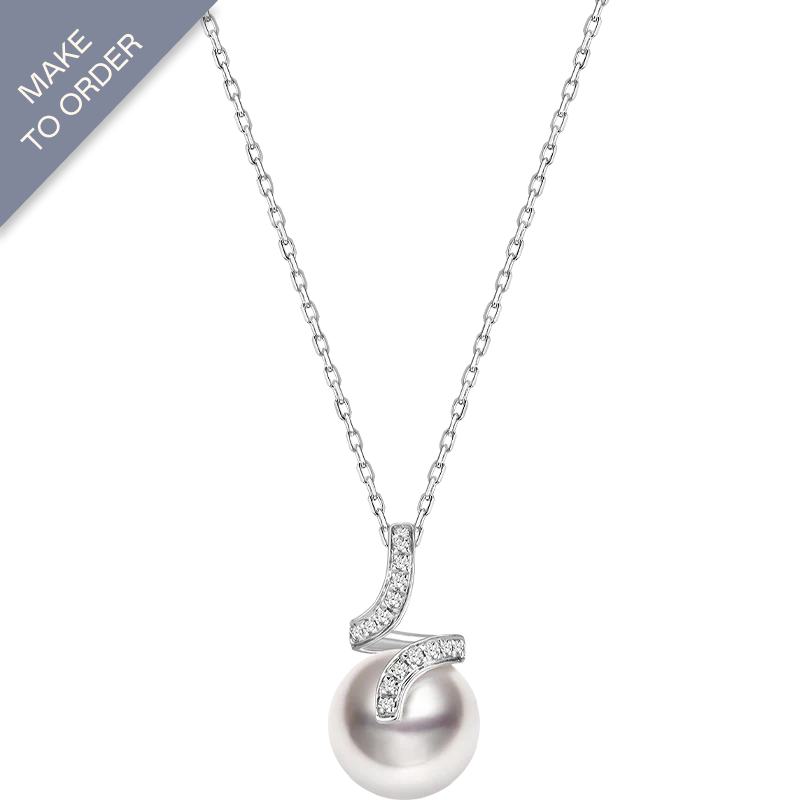 Akoya Pearl 18K White Gold Elegant Wave Diamonds Necklace