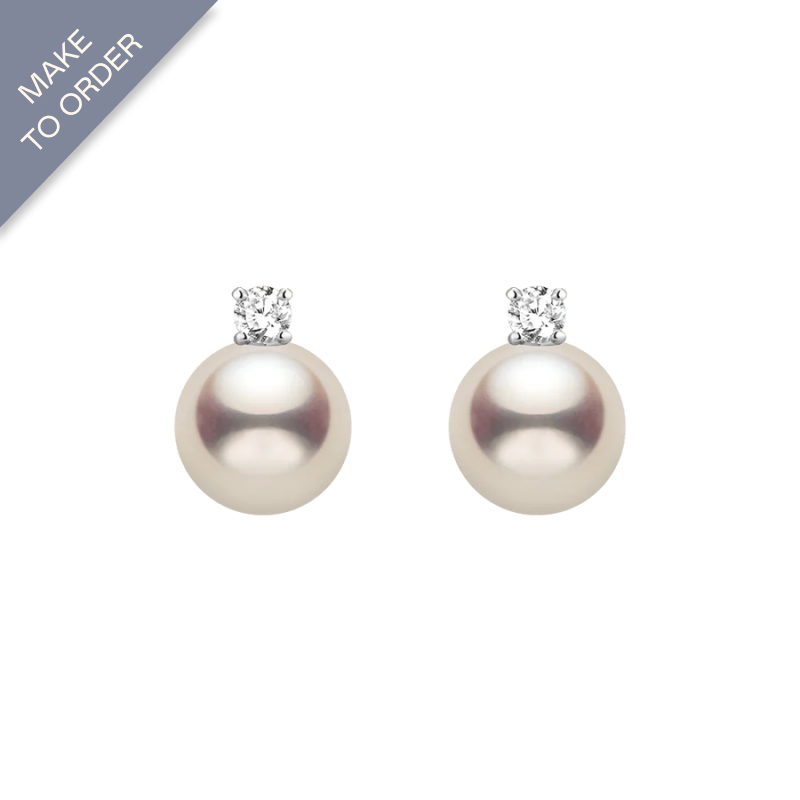Premier Akoya Pearl 18K Gold 4-Prong Diamond Stud Earrings