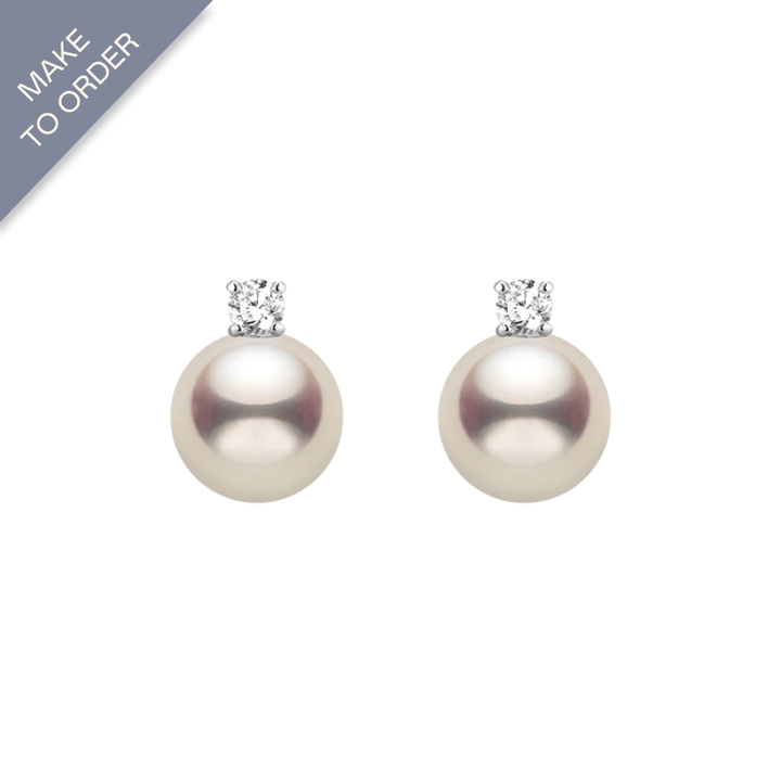 Premier Akoya Pearl 18K Gold 4-Prong Diamond Stud Earrings