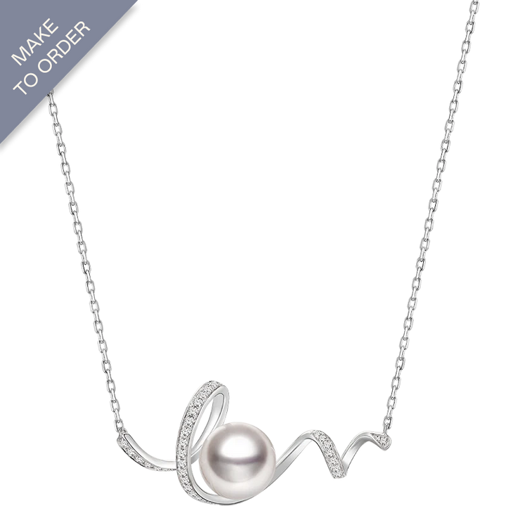 Akoya Pearl 18K White Gold Big Wave Curl Diamonds Necklace