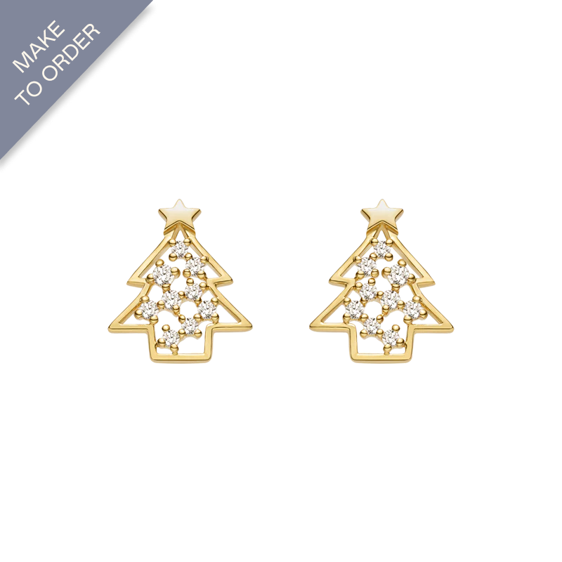 18K Gold Christmas Tree Diamond Earrings