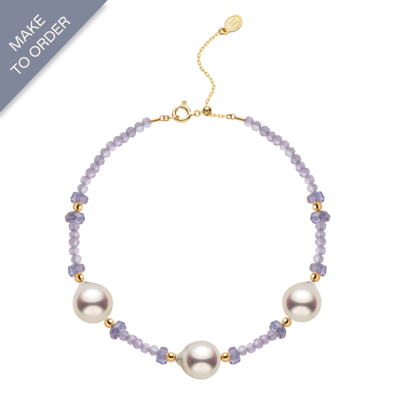Baroque Akoya Pearl 18K Gold Tanzanite Bracelet
