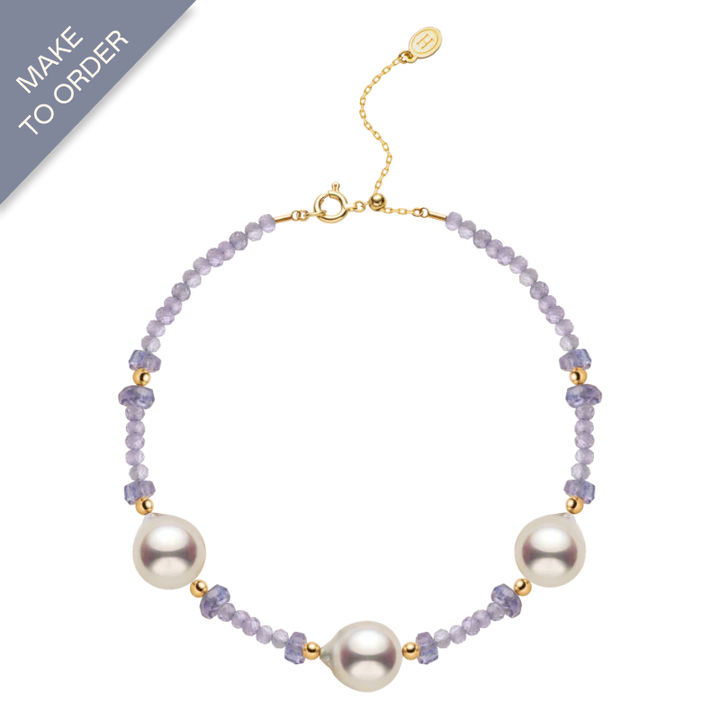 Baroque Akoya Pearl 18K Gold Tanzanite Bracelet