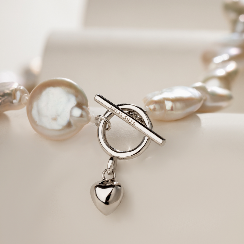 Freshwater Coin Pearl 925 Sterling Silver Toggle Clasp Design Necklace