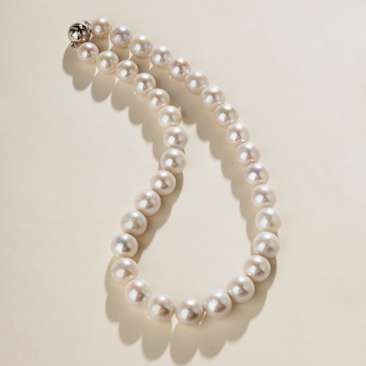 Freshwater Pearl 925 Sterling Silver Cubic Zirconia Ball Clasp Graduated Necklace