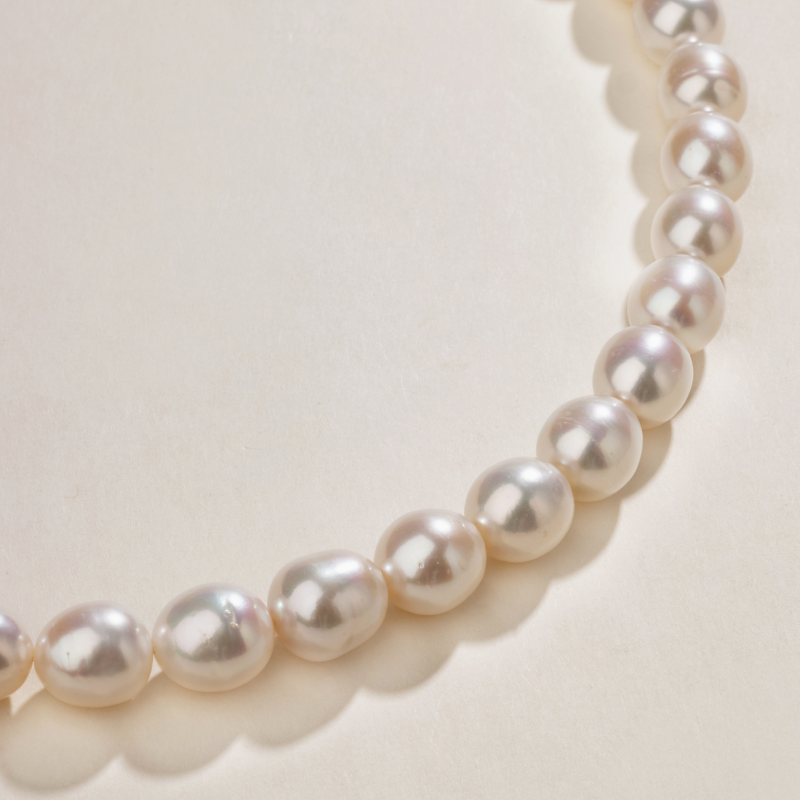 Oval Freshwater Pearl 925 Sterling Silver Cubic Zirconia Double Clasp Necklace