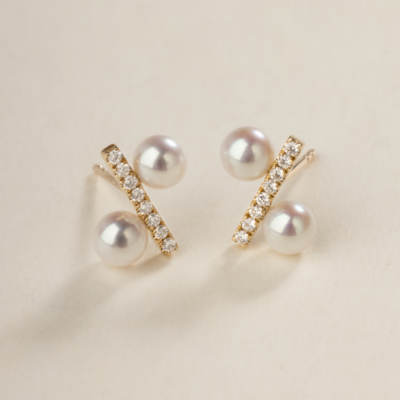 Freshwater Pearl 10K Yellow Gold Diamond Percentage Design Stud Earrings