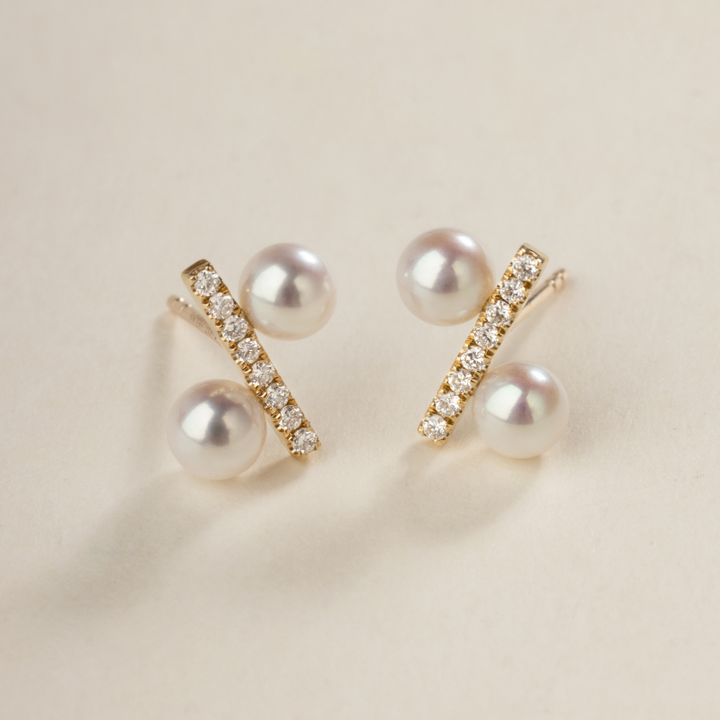 Freshwater Pearl 10K Yellow Gold Diamond Percentage Design Stud Earrings