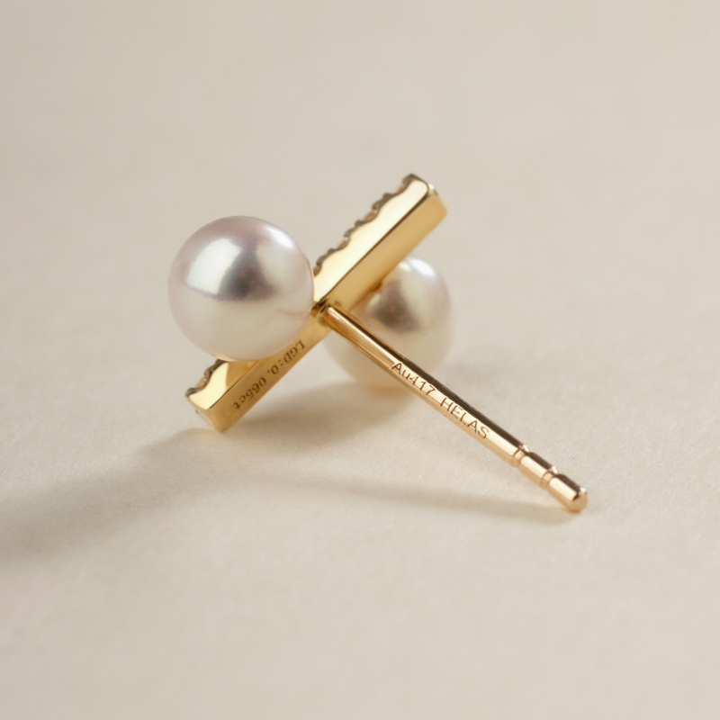 Freshwater Pearl 10K Yellow Gold Diamond Percentage Design Stud Earrings