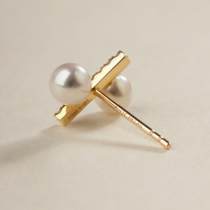 Freshwater Pearl 10K Yellow Gold Diamond Percentage Design Stud Earrings