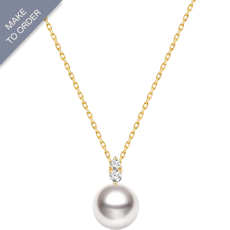 Akoya Pearl 18K Yellow Gold Twin Diamond Necklace