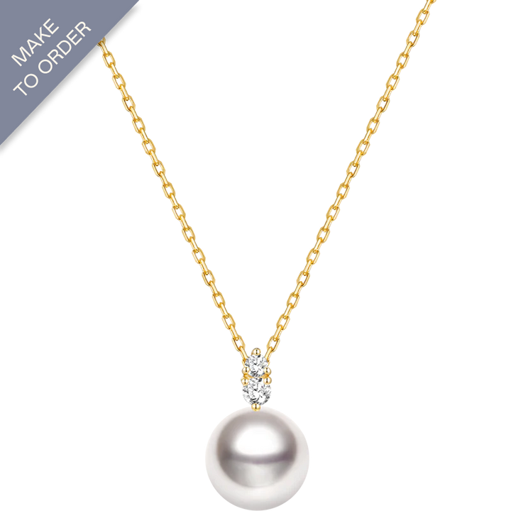 Akoya Pearl 18K Yellow Gold Twin Diamond Necklace