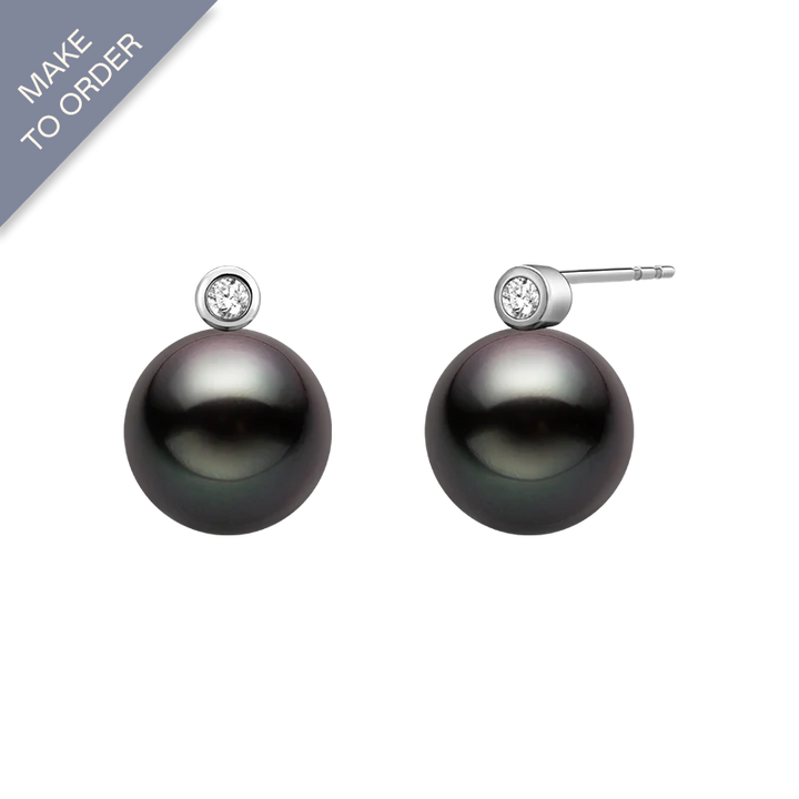 Tahitian Pearl 18K Gold Basic Diamond Earrings