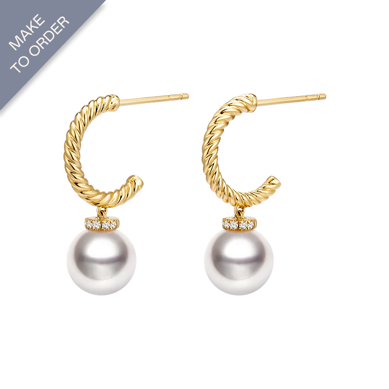 South Sea Pearl 18K Yellow Gold Diamond Half A Circle Earrings