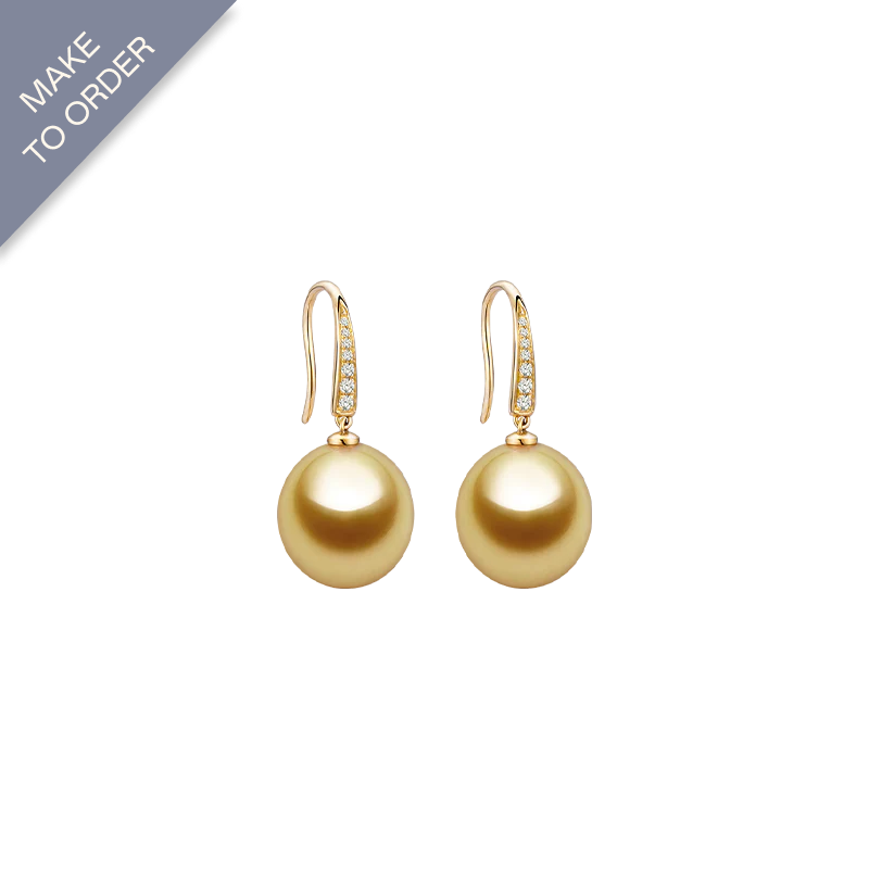 Drop-shaped South Sea Golden Pearl 18K Diamonds French-style Ear Hook Earrings