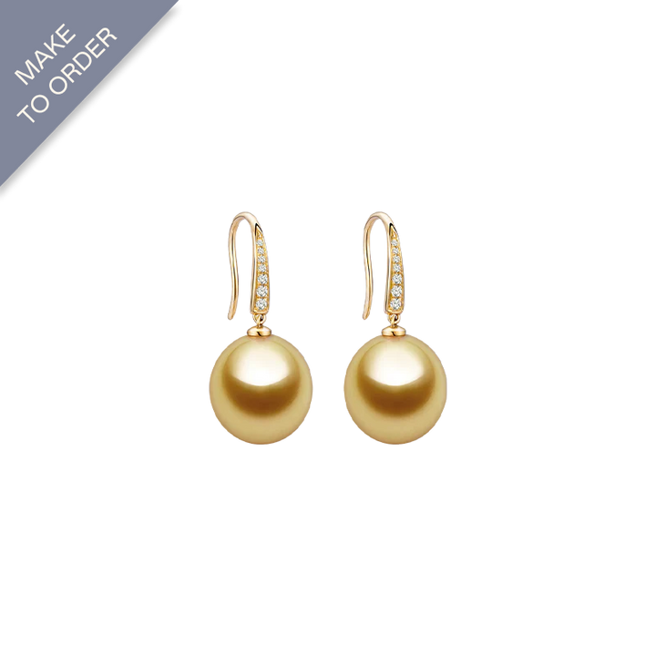 Drop-shaped South Sea Golden Pearl 18K Diamonds French-style Ear Hook Earrings