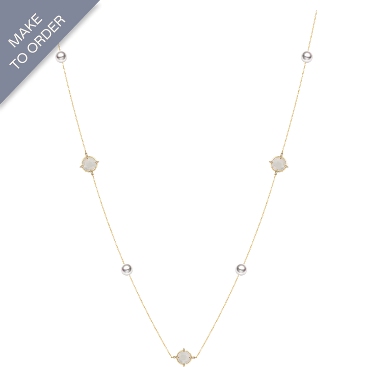 Akoya Pearl 18K Gold Mother of Pearl Diamonds Sweater Chain Necklace