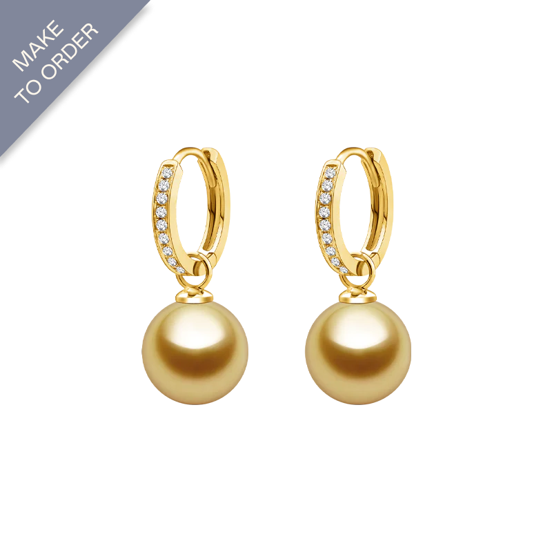 South Sea Golden Pearl 18K Gold Round Diamonds Earrings