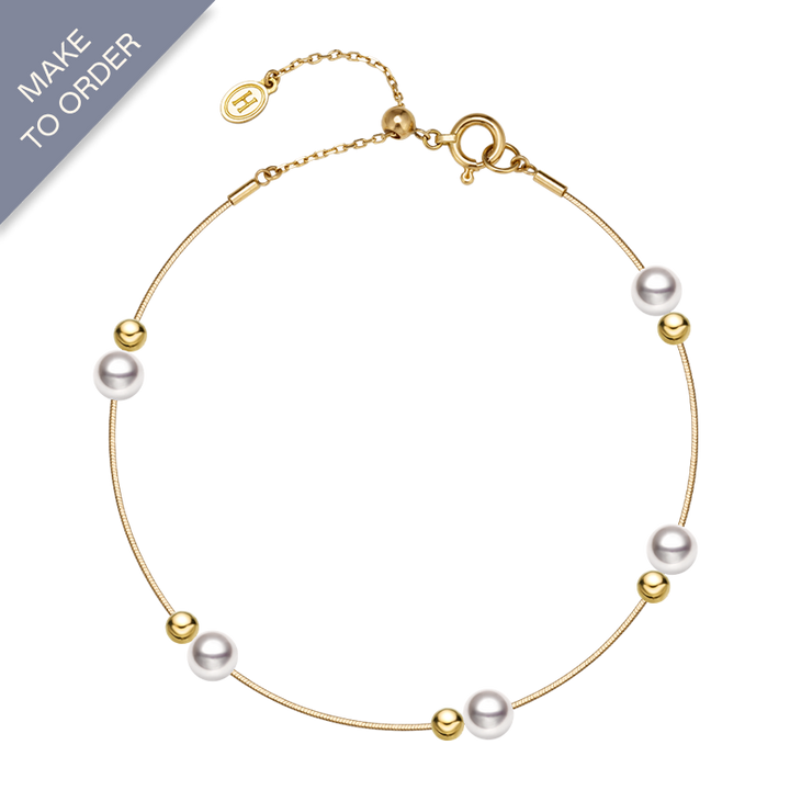 Akoya Pearls 18k Gold Baby's Breath Herringbone Chain Bracelet