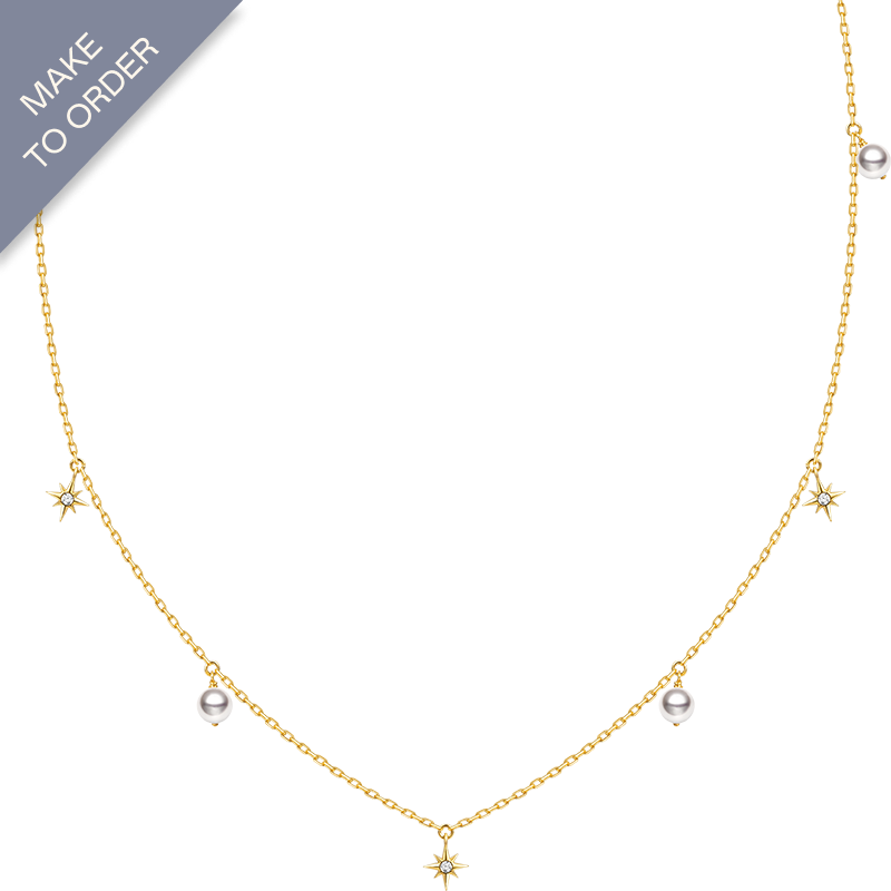 Akoya Pearl 18K Gold Diamond Star Necklace
