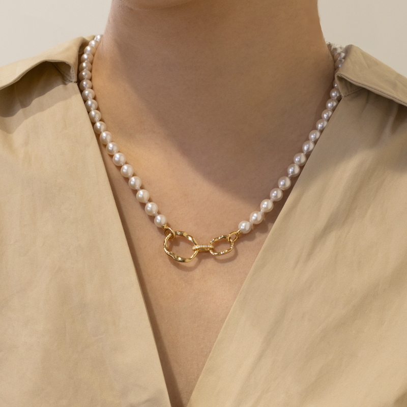 18K Gold Saltwater Pearl Colored Gemstone Summer Dopamine Combo Necklace
