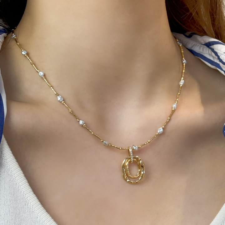 18K Gold Saltwater Pearl Colored Gemstone Summer Dopamine Combo Necklace
