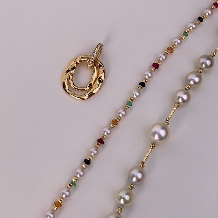 18K Gold Saltwater Pearl Colored Gemstone Summer Dopamine Combo Necklace