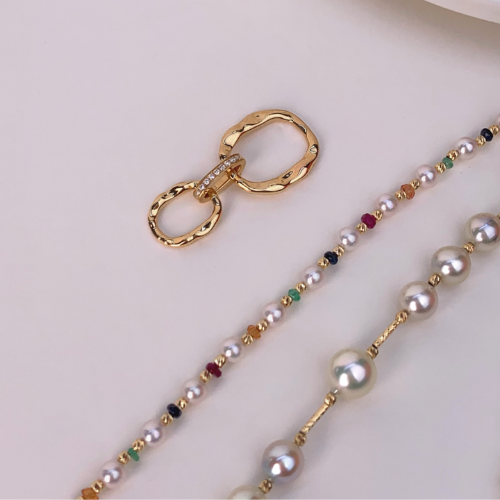 18K Gold Saltwater Pearl Colored Gemstone Summer Dopamine Combo Necklace